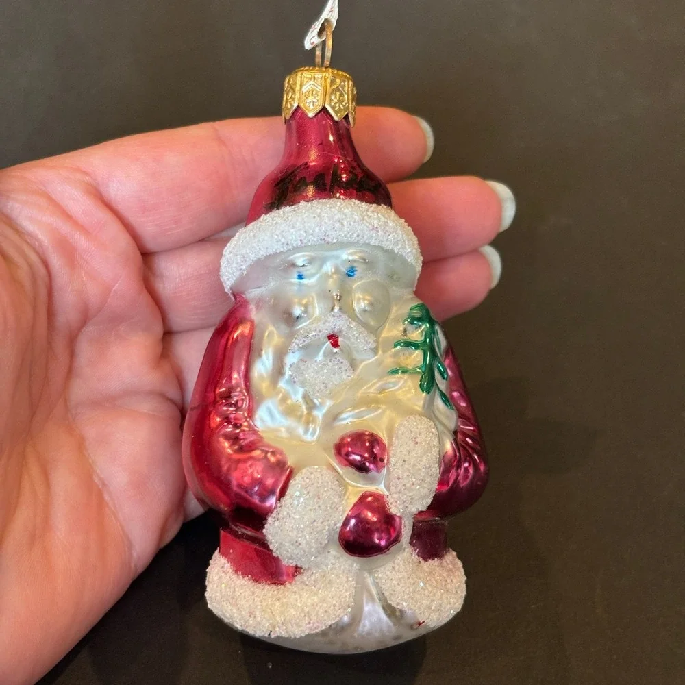 Polish Glass Santa Claus Christmas Ornament Magenta Pink Glitter 2000 Excellent